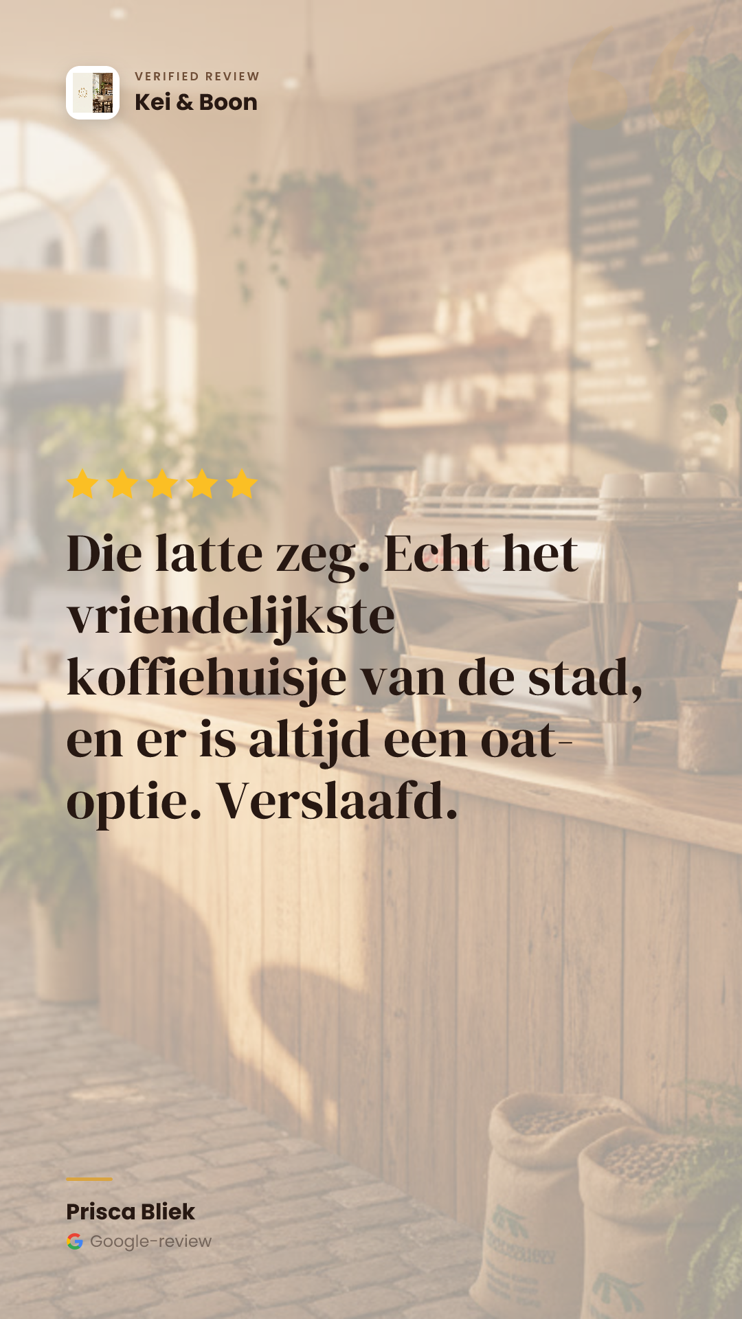 Instagram-story van Kei & Boon met een vijfsterrenreview van Prisca Bliek
